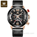 OLEVS 9915 Fashion Casual Luxury Sport Watches for Men Blue Leather Wrist Watch Waterproof Man Clock Alloy Chronograph Quartz